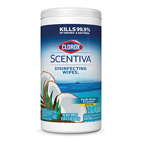 Clorox Scentiva Cleaning Wipes, Bleach Free Cleaning Wipes that Kill Bacteria, Pacific Breeze & Coconut Scent, 75 Count