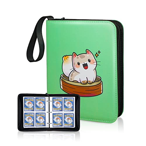 CLOVERCAT 4 Pocket Waterproof Trading Card Binder, Trading Album Display Holder, Expandable, 400 Double Sided Pocket Album, Compatible with Pokémon Cards, Yugioh, MTG and Other TCG (Cartoon Cat, 4 Pocket)