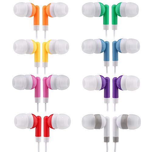 CN-Outlet Wholesale Kids Bulk Earbuds Headphones 100 Pack Multi Colored Individually Bagged Disposable Earphones Perfect for School Classroom Libraries Students (100Mixed)