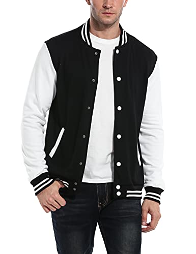COOFANDY Men Fashion Long Sleeve Button Front Cotton Bomber Baseball Jacket(Black,Large)