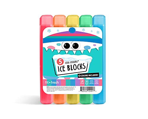 Cool Coolers by Fit + Fresh, Days of the Week Ice Blocks, Colorful & Compact Ice Packs, Perfect for Kids Lunch Box, Insulated Bag, Bento Box, & More, 5PK, Rainbow