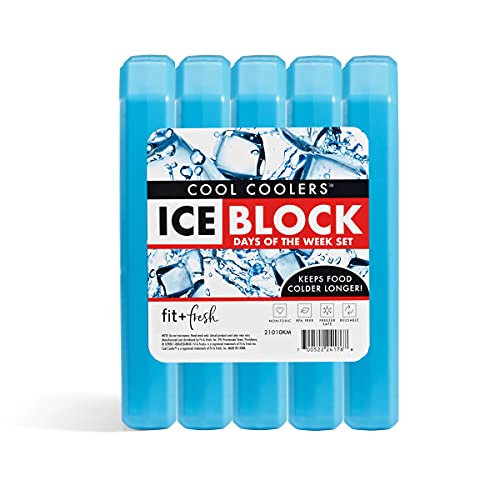 Cool Coolers by Fit + Fresh, Days of the Week Ice Blocks, Reusable & Compact Ice Packs, Perfect for Kids Lunch Box, Insulated Lunch Bag, Bento Box, & More, 5PK, Blue