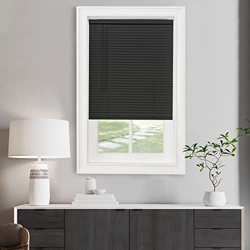 Cordless Light Filtering Mini Blind - 28 Inch Length, 64 Inch Height, 1" Slat Size - Black - Cordless GII Morningstar Horizontal Windows Blinds for Interior by Achim Home Decor