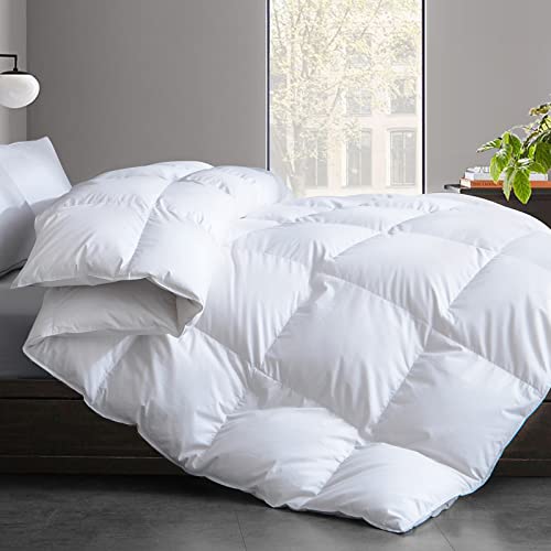 Cosybay Cotton Quilted White Feather Comforter Filled with Feather & Down –Luxurious Hotel Bedding Comforter - All Season Down Duvet Insert – Queen Size (90 * 90Inch)