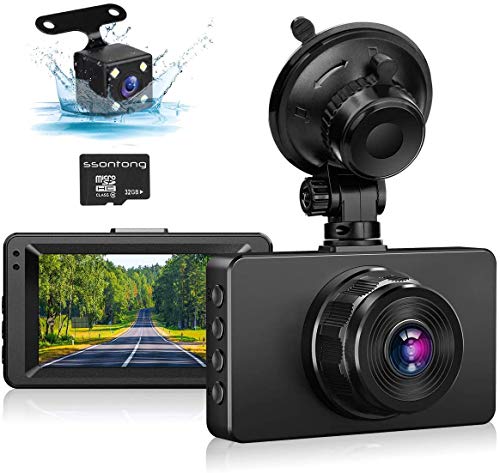 Dash Cam Front and Rear, Dash Camera for Cars 1080P Full HD Dual Dash Cam 3" IPS Screen in Car Camera Front and Rear Night Vision,170°Wide Angle Motion Detection Parking Monitor G-Sensor(with SD Card)