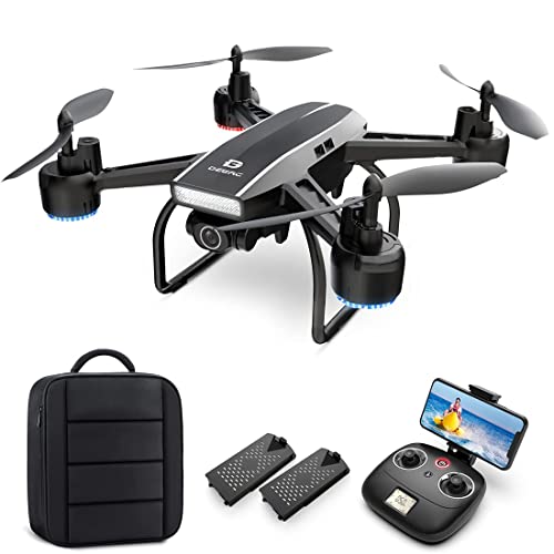 DEERC Drone with Camera for Adults 2K Ultra HD FPV Live Video 120° Wide Angle, Altitude Hold, Headless Mode, Gesture Selfie, Waypoints Functions RC Quadcopter with 2 Batteries and Backpack