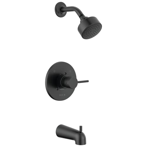 Delta Faucet Modern 14 Series Matte Black Shower Faucet, Tub and Shower Trim Kit with Single-Spray Touch-Clean Black Shower Head, Matte Black T14459-BL-PP (Valve Not Included)