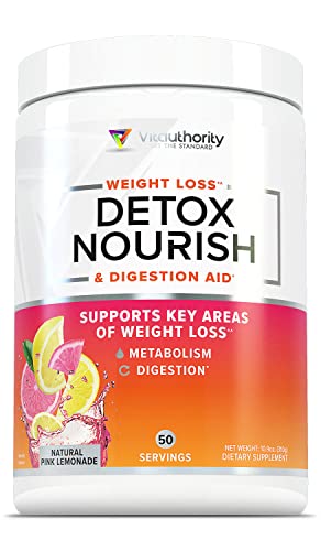 Detox Nourish Detox Cleanse Weight Loss Powder: Natural Digestive Enzyme Supplement with Apple Cider Vinegar to Support Healthy Weight Loss for Women and Men and Bloating Relief, Pink Lemonade, 50 SRV
