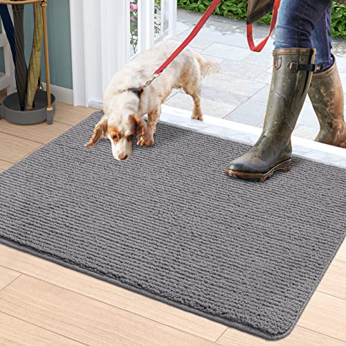 DEXI Door Mat Indoor Rug Inside Front Entrance Non-Slip Low Profile Washable for Entryway 19.5"x31.5",Grey