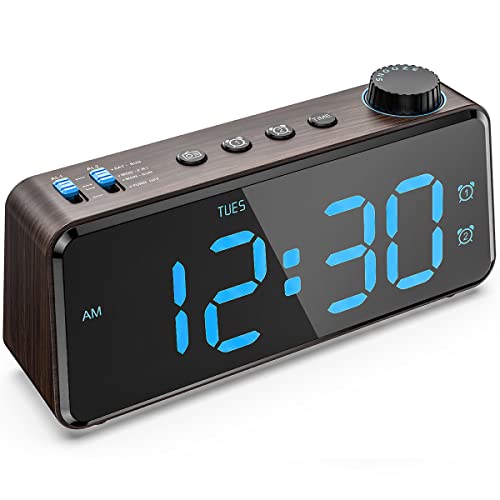 Digital Alarm Clock Radios for Bedroom - 0-100% Dimmer, FM Radio with Sleep Timer, Dual Alarms, Weekday/Weekend, USB Charging Port, Battery Backup, Snooze, Easy to Read, for Teens Elderly