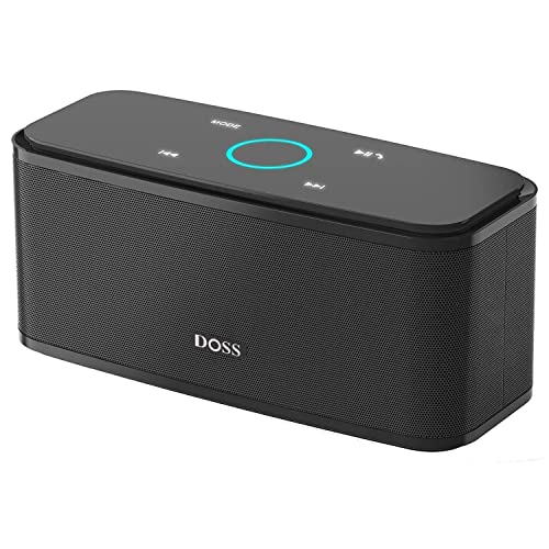 DOSS Bluetooth Speaker, SoundBox Touch Portable Wireless Speaker with 12W HD Sound and Bass, IPX4 Water-Resistant, 20H Playtime, Touch Control, Handsfree, Speaker for Home, Outdoor, Travel-Black