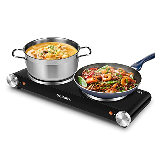 Double Hot Plates, Cusimax 1800W Double Burner, Portable Electric Hot Plate for Cooking, Countertop Cooktop, Cast Iron Stove, Heating Plate, Compatible for All Cookwares, Upgraded Version