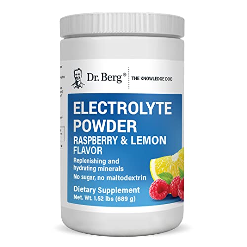 Dr. Berg's Electrolyte Powder, Raspberry & Lemon Flavor - Hydration Drink Mix Supplement w/ 13x Potassium - NO Maltodextrin Sugar & Carb Free - 100 Servings