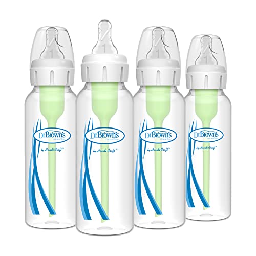 Dr. Brown’s Natural Flow® Anti-Colic Options+™ Narrow Baby Bottles 8 oz/250 mL, with Level 1 Slow Flow Nipple, 4 Pack, 0m+