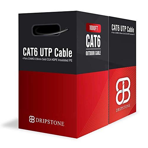 Dripstone - DS611 1000ft CAT6 Outdoor Direct Burial Solid Cable 23AWG Waterproof Wire HDPE Insulated Polyethylene (PE) for Indoor/Outdoor, Black (B07BW7CHWB)