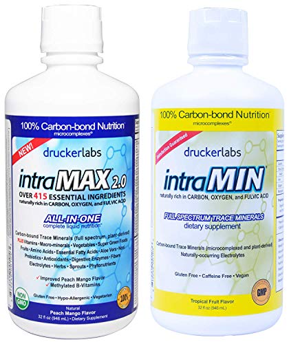 DRUCKER LABS - intraMAX 2.0 (32 Ounces / 946 Milliliters, Peach Mango Flavor) & intraMIN (32 Ounce / 923 Milliliters, Tropical Fruit Flavor)