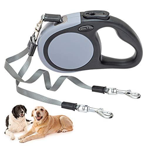 Dual Retractable Dog Leash - Walk 2 Dogs up to 110 lbs - Heavy Duty Double Headed 16 ft Extendable Dog Leash for Small Medium Dogs Walking Training