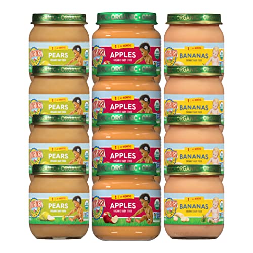 Earth's Best Organic Baby Food Jars, Stage 1 Fruit Puree for Babies 4 Months and Older, Organic Fruit Variety Pack, 4 oz Resealable Glass Jar (Pack of 12)