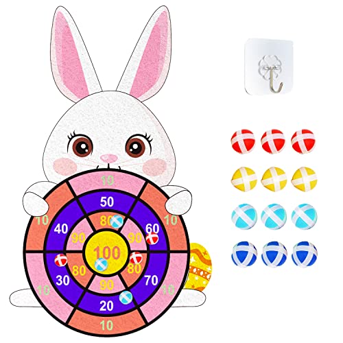 Easter Dart Board Game Set, Cute Bunny Party Board Games with 12 Stick Balls, Happy Easter Indoor Outdoor Games for Kids Ages 4-8, Party Games Yard Toys