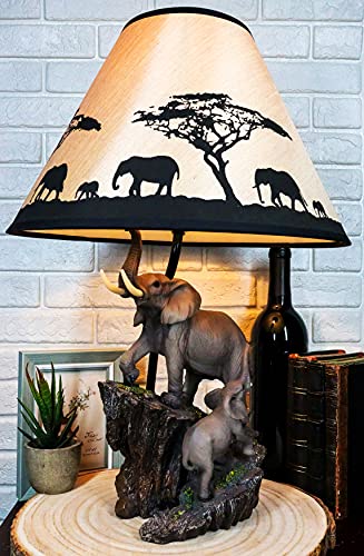 Ebros Gift African Safari Elephant Family Migration Desktop Table Lamp Statue Decor with Shade 19" H Animal Wildlife Elephants Pachyderms Themed Accent Lighting