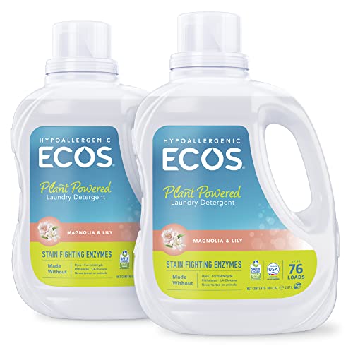 ECOS® Hypoallergenic Laundry Detergent with Stain Fighting Enzymes, Magnolia Lily, 152 Loads, 70oz (Pack of 2)