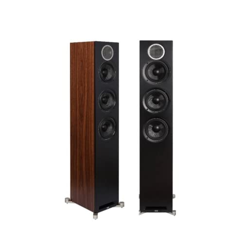 ELAC Debut Reference DFR52 F5.2 Floorstanding Tower Speaker Pair - Black Baffle, Walnut Cabinet