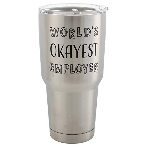 Elanze Designs World's Okayest Employee Silver Tone 30 Oz Stainless Steel Travel Mug with Lid