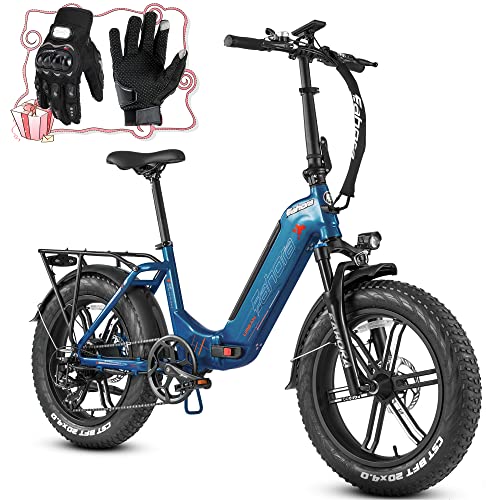 Electric Bike for Adults Peak 750W E-Bike BAFANG Motor Folding 20" 4.0 Fat Tire Electric Bicycle, Shimano 7-Speed Electric Bikes for Urban Commuting Cruise Control Long Range UL GCC (Blue)