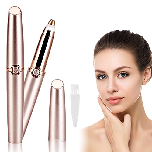 Electric Eyebrow Trimmer for Women, Mini Travel Facial Hair Remover, Painless Epilator Eye Brow Face Razor Removal for Face Lips Nose Body with LED Light for Men, Powered by Battery (not Included)