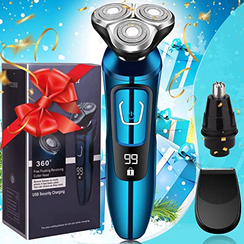 Electric Razor for Men, New Electric Shavers for Men Cordless Rechargeable, Wet/Dry Mens Shaver Electric Razor for Men, Waterproof 3D Rotary Mens Razor for Shaving Gifts for Husband, Dad,Boyfriend