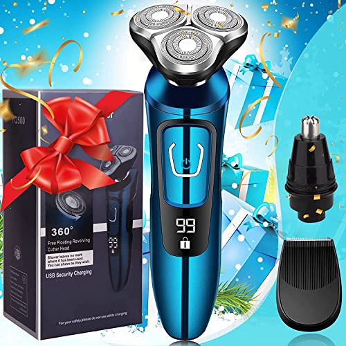 Electric Razor for Men, New Upgrade Electric Shavers for Men Cordless Rechargeable, Wet/Dry Mens Shaver Grooming Kit for Men Waterproof 3D Rotary Mens Razor for Shaving Dad,Husband,Boyfriend,Men Gifts