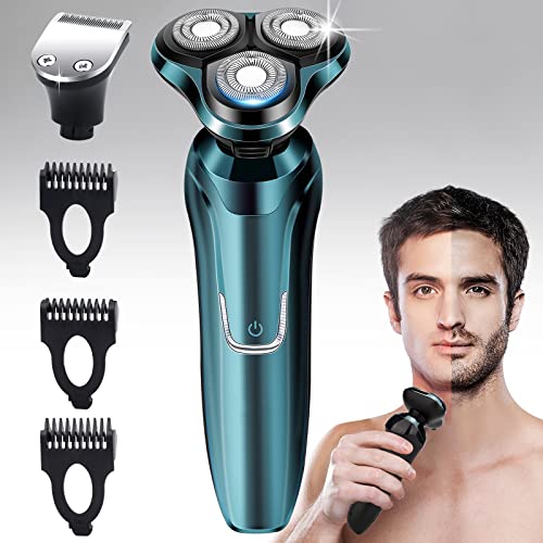 Electric Razor for Men Shavers for Men Electric Razor, 4 in 1 Dry Wet Waterproof Rotary Men's Face Shaver Razors, Cordless Face Shaver USB Rechargeable for Shaving Ideas Gift for Dad Husband