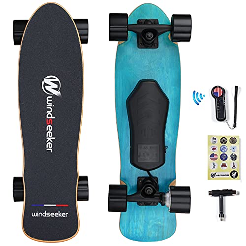 Electric Skateboard, Electric Skateboard with Remote Control for Beginners, 350W Brushless Motor, Max 12.4 MPH, Cruiser E-Ska with DIY Stickers, 3 Speed Adjustment for Kids, Teens, Students and Adults