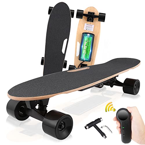 Electric Skateboard Electronic Longboard for Adult with Wireless Remote Control Max Speed 12.4 MPH, 7 Layers Maple E-Skateboard (US Stock)