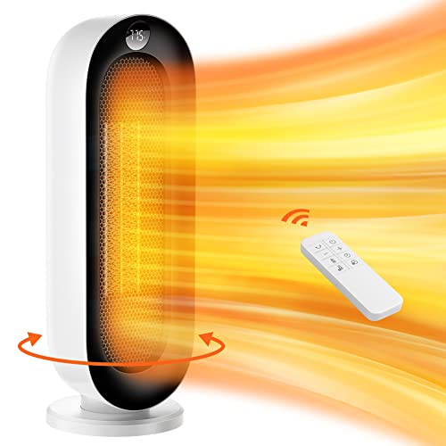 Electric Space Heater for Indoor Use – Ilake 90° Oscillating Space Heater with Remote & Thermostat, Digital Display,12H Timer, 1500W Energy Efficient, Small Space Heater for Office Home Basement Gift