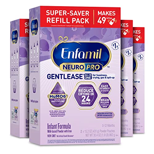 Enfamil NeuroPro Gentlease Baby Formula, Brain and Immune Support with DHA, Clinically Proven to Reduce Fussiness, Crying, Gas & Spit-up in 24 Hours, Non-GMO, Powder Refill Box, 30.4 Oz (Pack of 4)