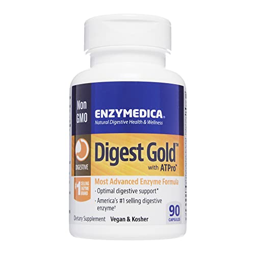 Enzymedica Digest Gold + ATPro, Maximum Strength Enzyme Formula, Prevents Bloating and Gas, 14 Key Enzymes Including Amylase, Protease, Lipase and Lactase, 90 Capsules (FFP)