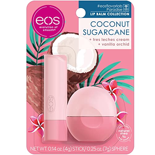 eos FlavorLab Paradise Lip Balm - Coconut Sugarcane | Long-Lasting Hydration | Lip Care for Dry Lips | 2 Pack