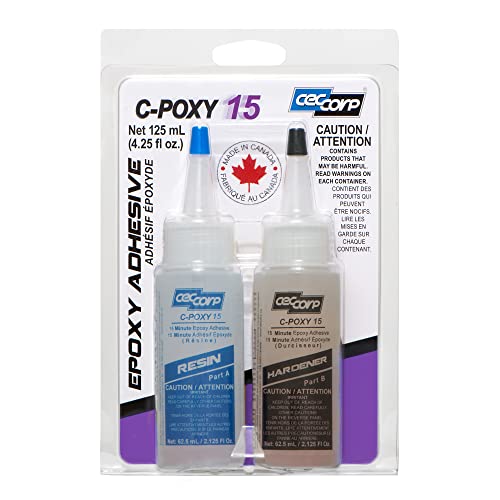 Epoxy Glue C-POXY 15 by CECCORP (4.25 Oz Combined) – 2 Part 15-Minute Adhesive – Recommended for Bonding Metal, Ceramics, Stone, Glass, Concrete, Wood, Fiberglass and Many Plastics – Strong Bonding