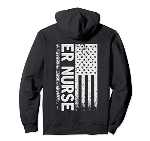 ER Nurse Distressed American Flag Emergency Room RN Gift Pullover Hoodie