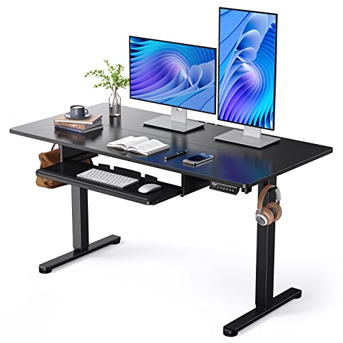 ErGear Electric Standing Desk with Keyboard Tray, 55x28 Inches Adjustable Height Sit Stand Up Desk, Home Office Desk Computer Workstation, Black