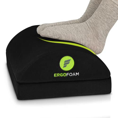 ErgoFoam Adjustable Foot Rest Under Desk for Added Height - Large Premium Velvet Soft Foam Footrest for Desk - Most Comfortable Desk Foot Rest in The World for Back, Lumbar, Knee Pain (Black)