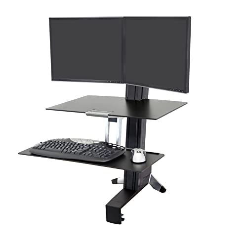 Ergotron – WorkFit-S Dual Monitor Standing Desk Converter, Sit Stand Workstation for Tabletops – with Worksurface, Black