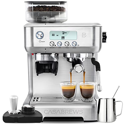 Espresso Machine with Grinder, Professional Espresso Maker with Milk Frother Steam Wand, Barista Cappuccino Machine with LCD Display for Cappuccinos or Lattes, Gift for Dad, Mom, Wife or Coffee Lover