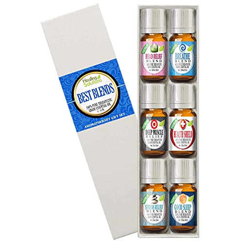 Essential Oils Best Blends Set of 6-100% Pure, Therapeutic Grade Essential Oils Set - 6/10mL Bottles (Breathe, Good Sleep, Head Relief, Muscle Relief, Stress Relief, and Health Shield)