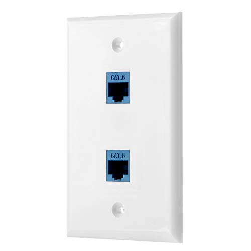 Ethernet Wall Plate, 2 Port Cat6 Keystone Female to Female - White