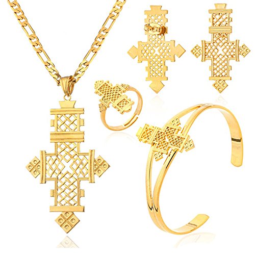 Ethiopian Cross Jewelry Sets Gold Color Wedding Party Sets for Ethiopian & Eritrean Women