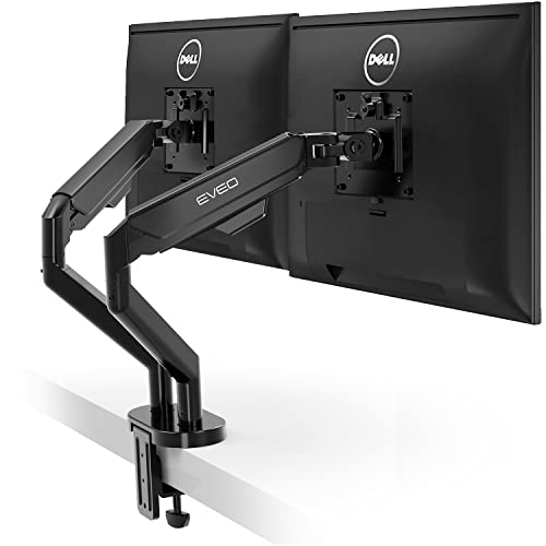 EVEO Premium Dual Monitor Stand 14-32”,Dual Monitor Mount VESA Bracket, Adjustable Height Gas Spring Monitor Stand for Desk Screen - Full Motion Dual Monitor Arm-Computer Monitor Stand for 2 Monitors