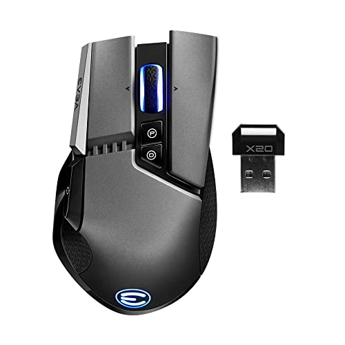 EVGA X20 Wireless Gaming Mouse, Wireless, Grey, Customizable, 16,000 DPI, 5 Profiles, 10 Buttons, Ergonomic 903-T1-20GR-KR