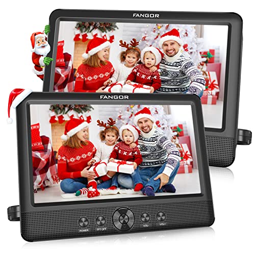 FANGOR 10.5'' Dual DVD Player for Car Portable Headrest Video Players with 2 Mounting Brackets, 5 Hours Rechargeable Battery, Last Memory, AV Out&in, Support USB/SD/Sync TV ( 1 Player + 1 Monitor )